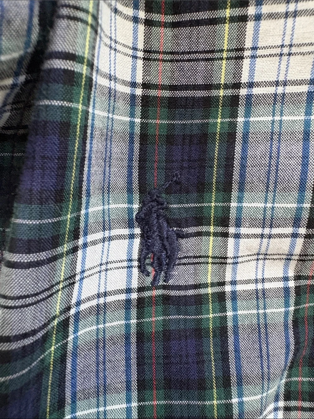 Ralph Lauren Green, Navy & White Plaid Button-Down Shirt